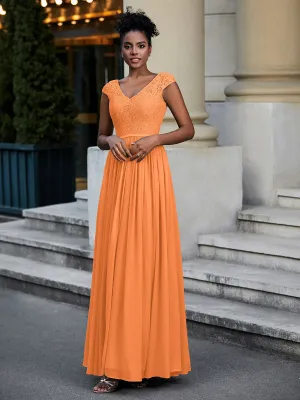 Lace and Chiffon Maxi Dress with Cap Sleeves-Orange Plus Size