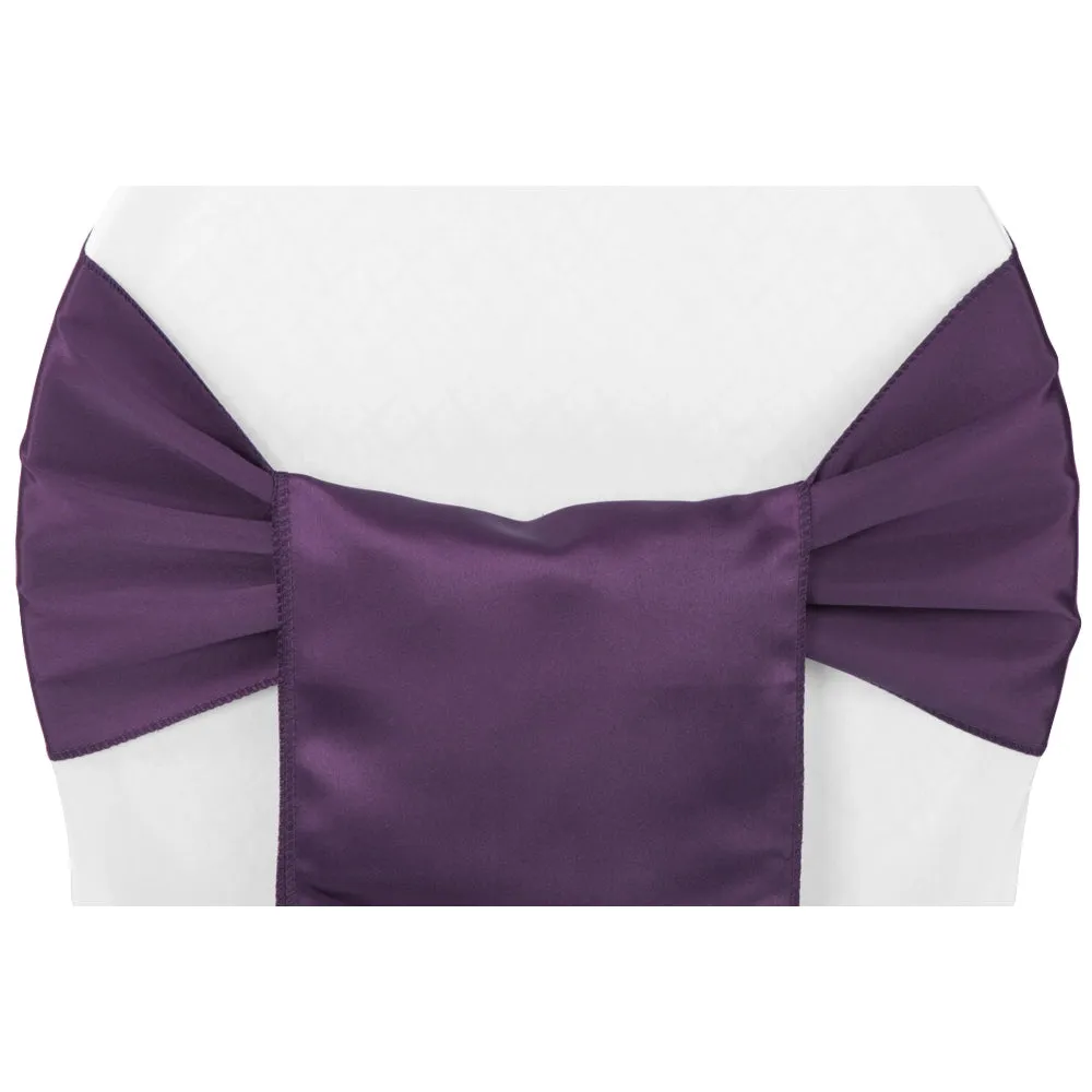 Lamour Satin Chair Sash - Eggplant/Plum