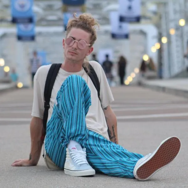 (Large) Redish with some Blue and Black Lounge Pants 0130