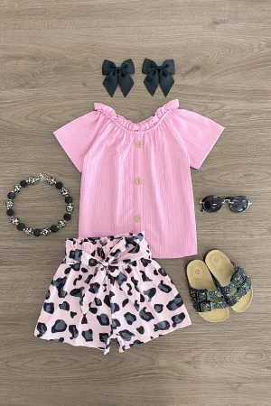 Light Pink Cheetah Tie Short Set
