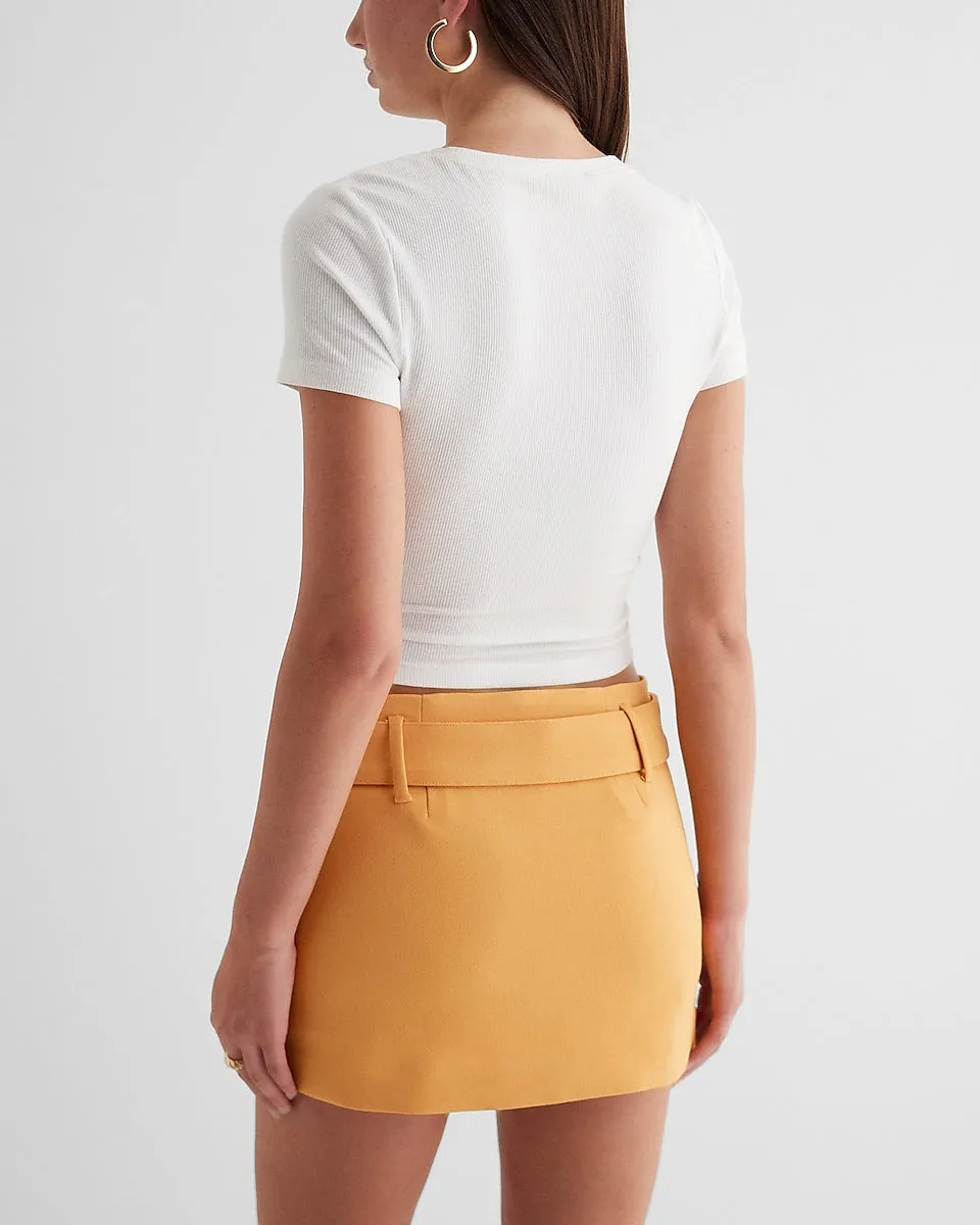 Low Rise Twill Belted Mini Skort in Honey