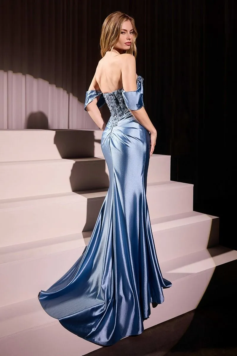 MAGDA GOWN - OFF THE SHOULDER SATIN FITTED GOWN