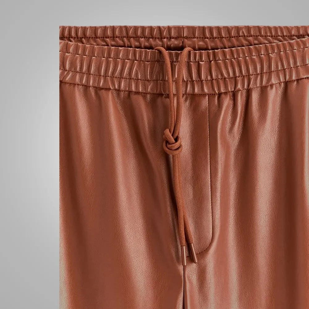 Mens Brown Leather Moto Real Sheep Skin Leather Biker pant