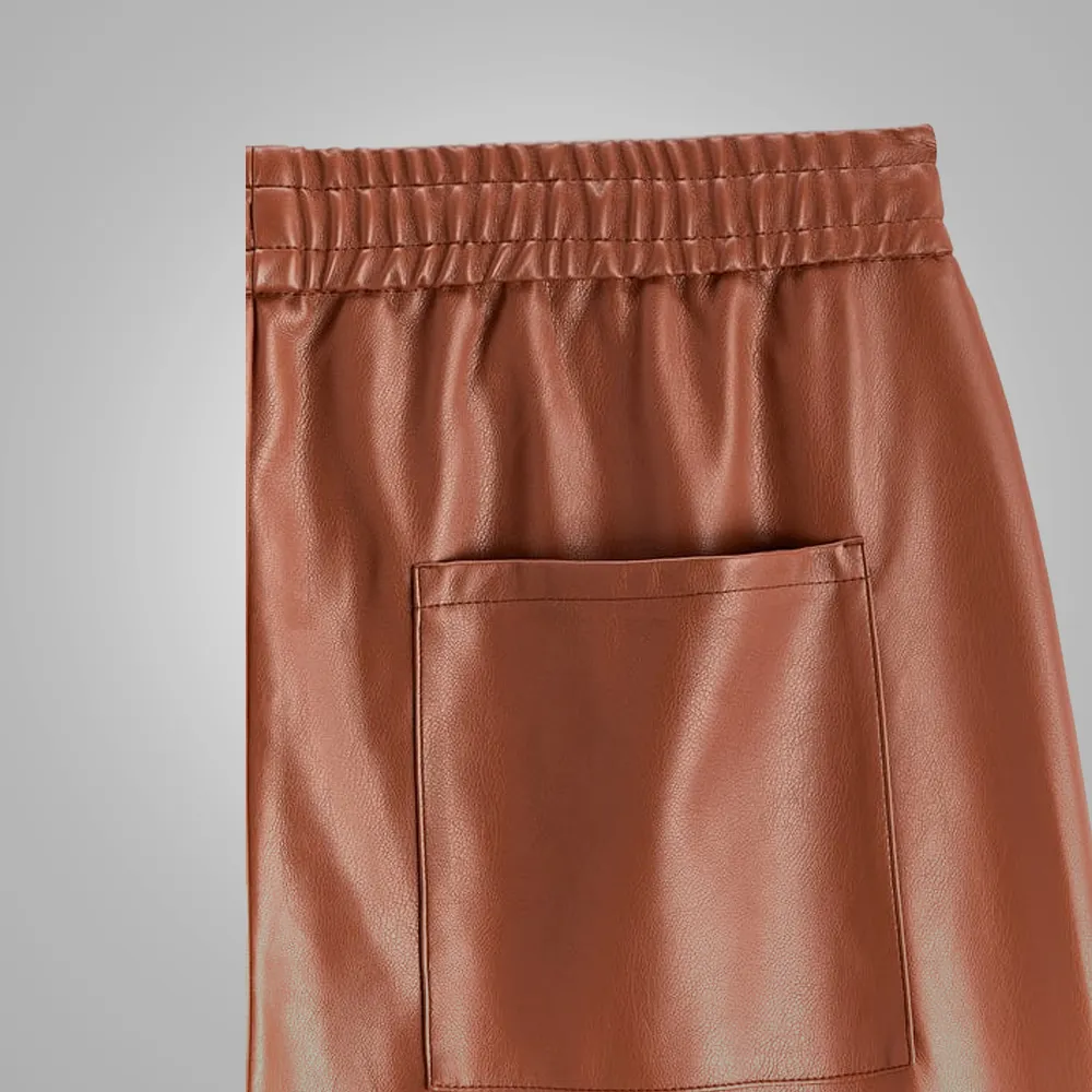Mens Brown Leather Moto Real Sheep Skin Leather Biker pant