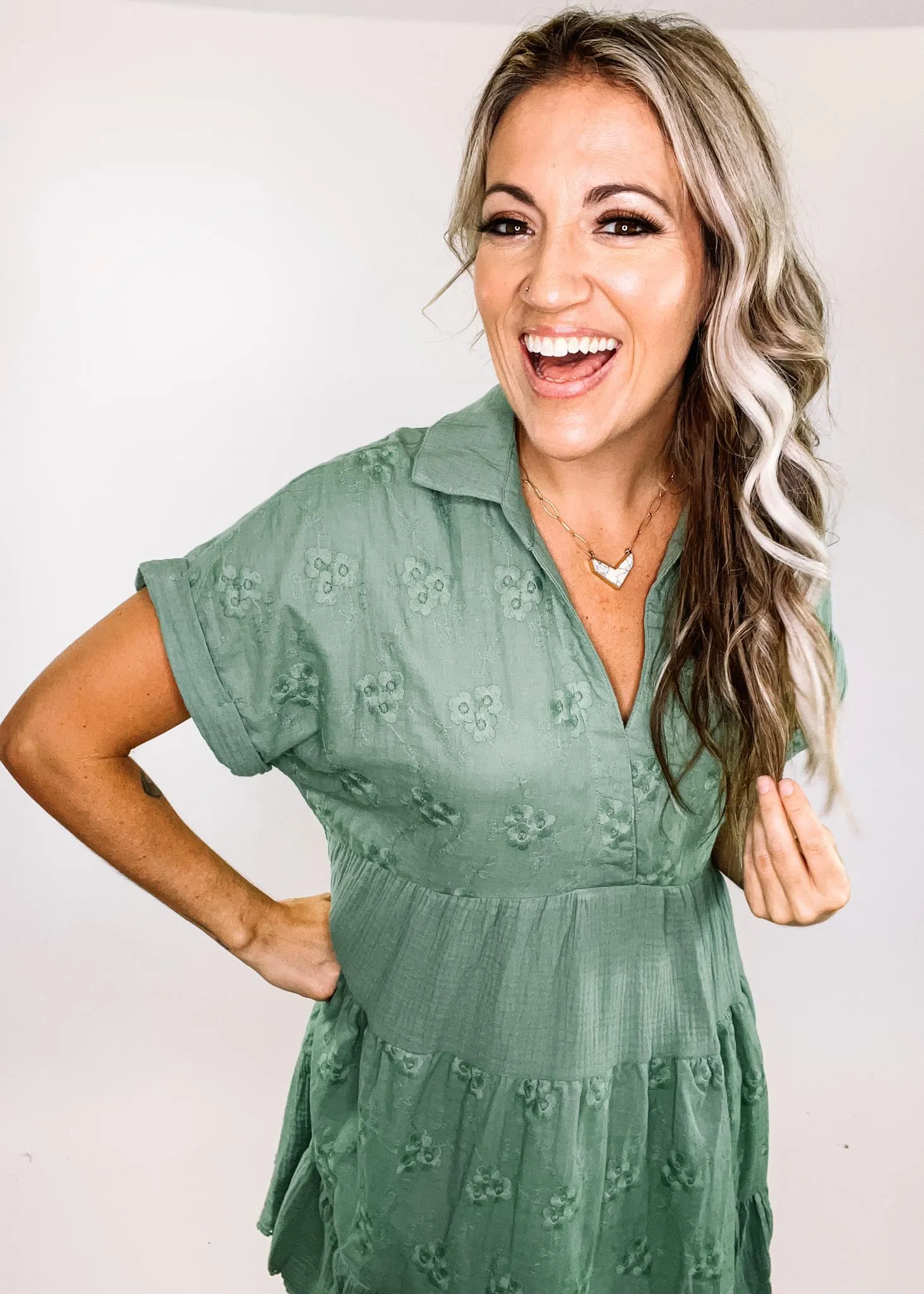 Mint Mixted Texture Babydoll Dress