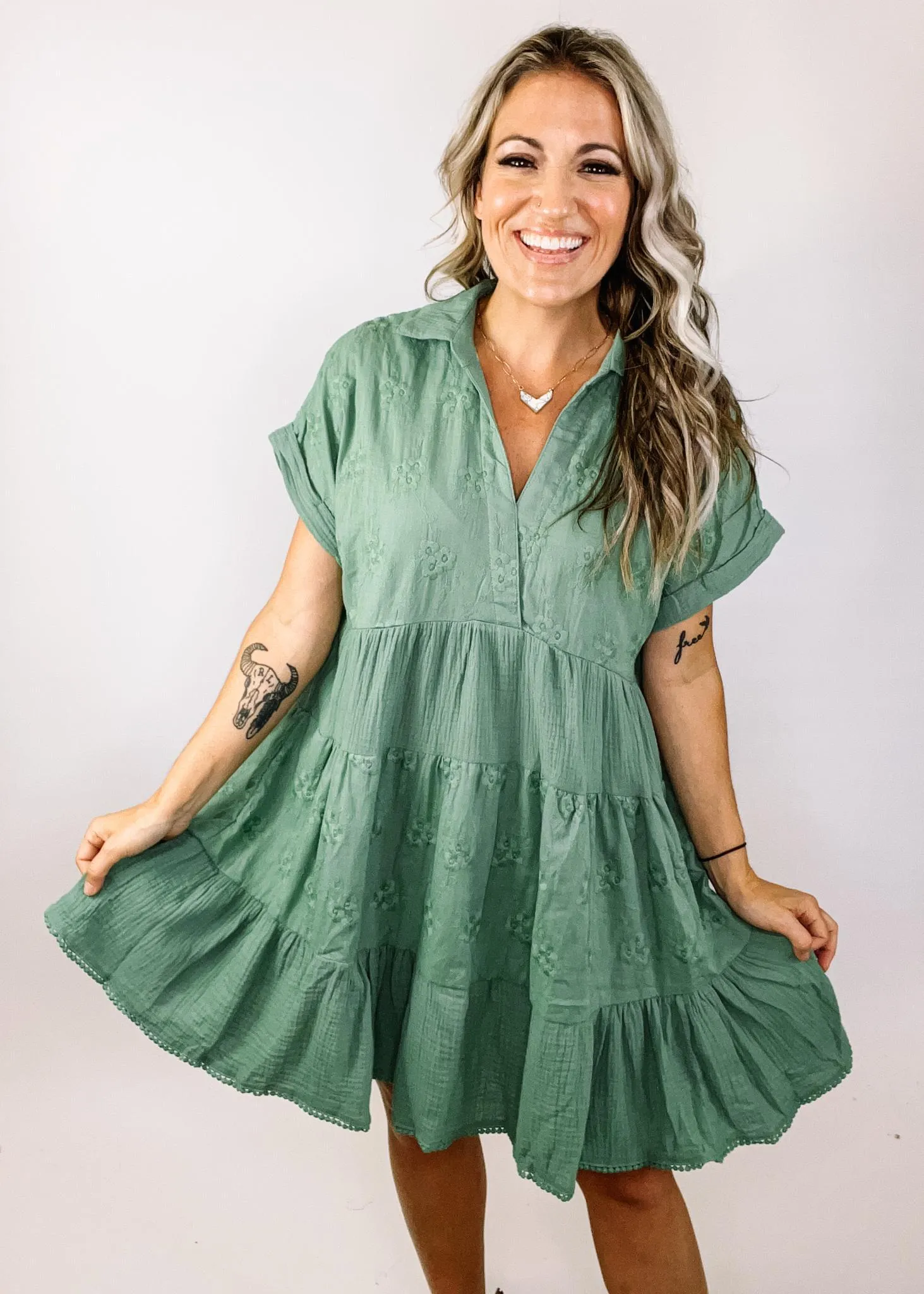Mint Mixted Texture Babydoll Dress
