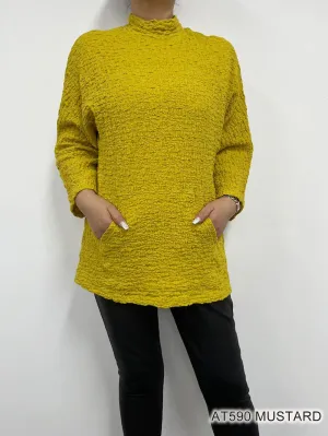 Mustard CRUSH FABRIC POCKETS TOP AT590