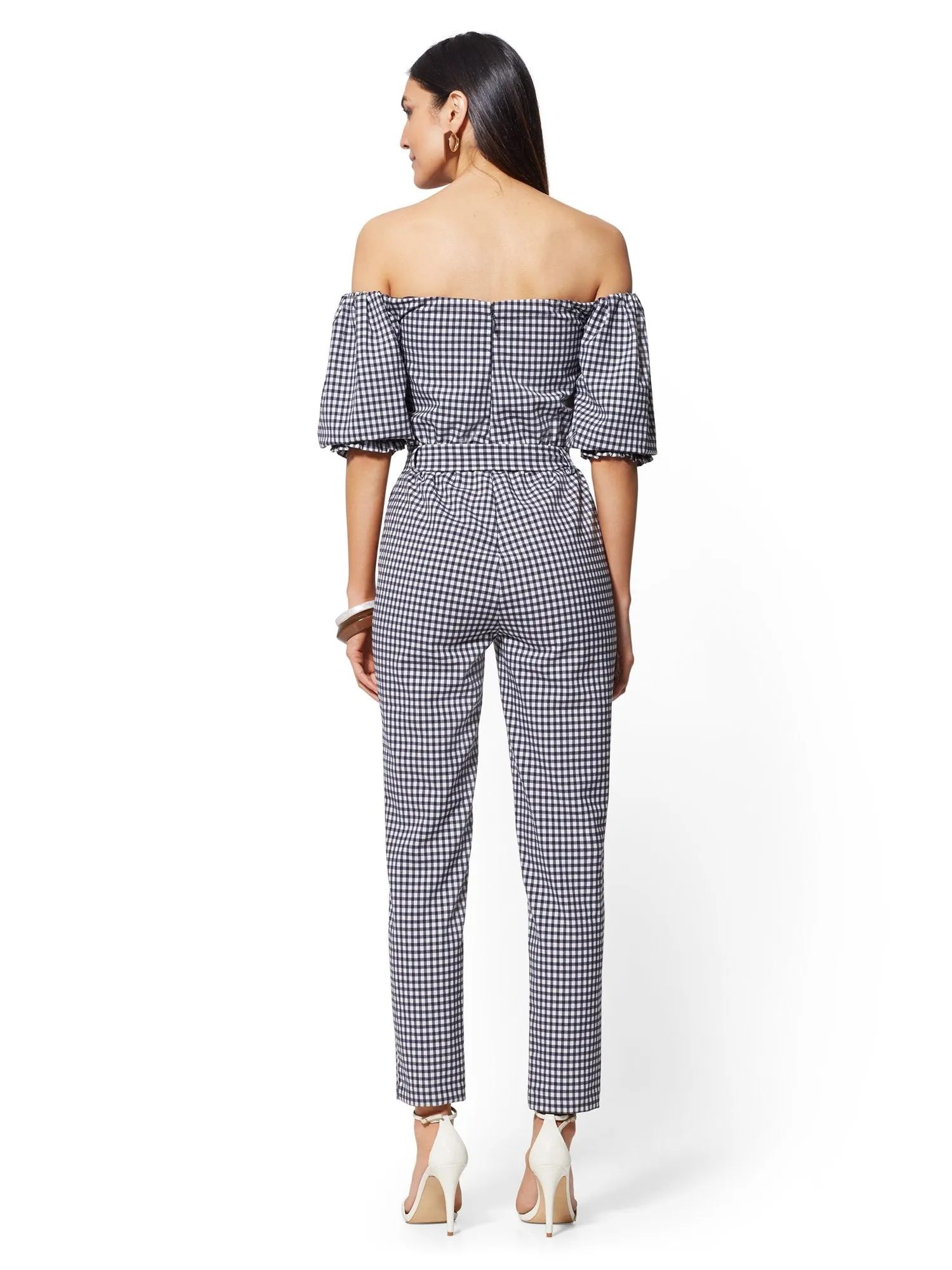 Navy Gingham Strapless Jumpsuit