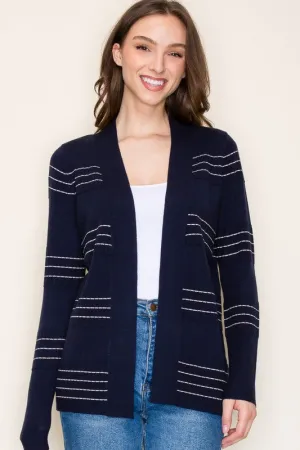 Navy Stitch & Stripe Cardigan