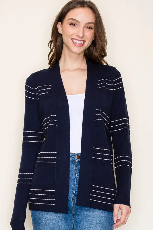 Navy Stitch & Stripe Cardigan