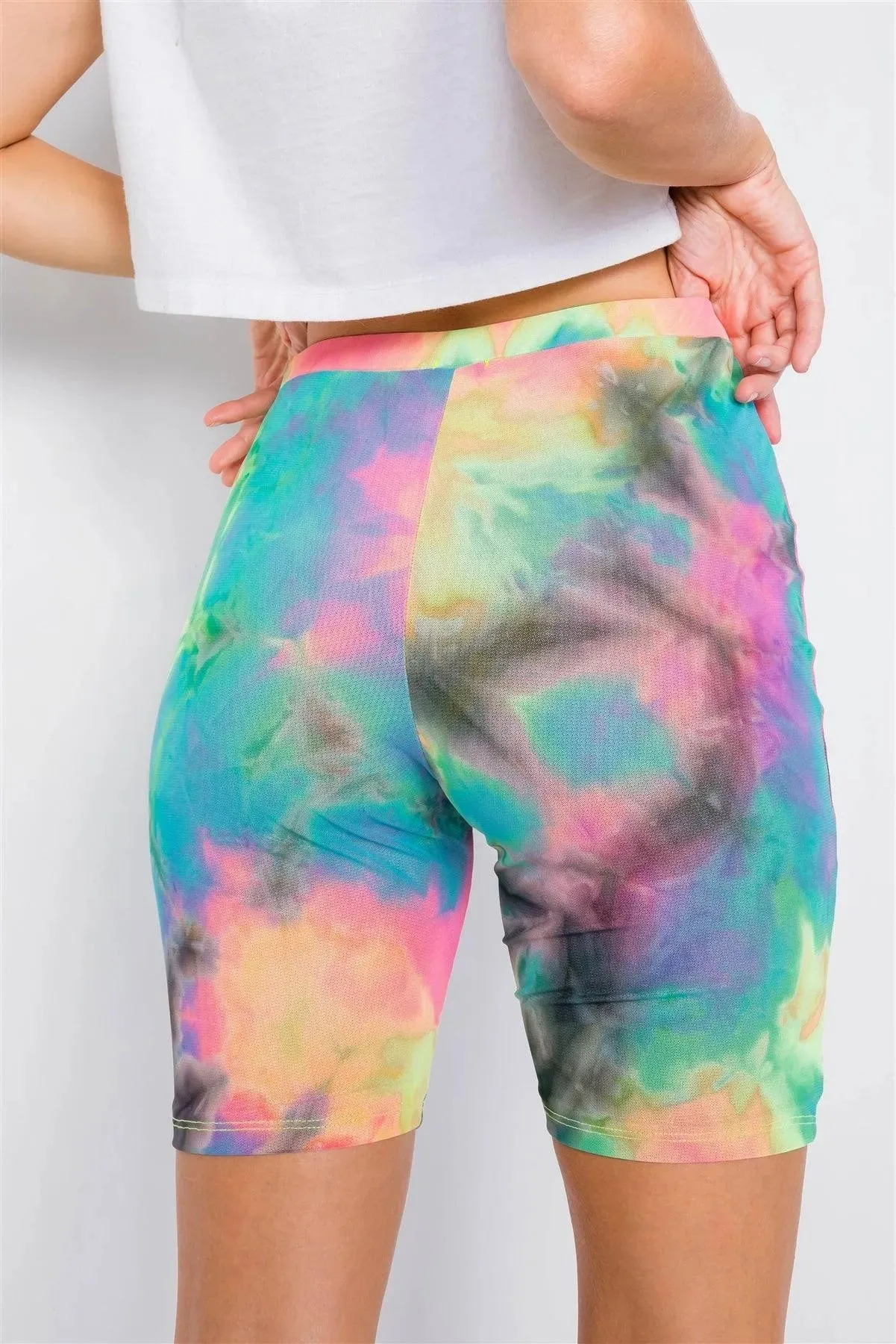 Neon Multi Tie Dye Mesh Sheer High-Waist Biker Shorts /1-3-2