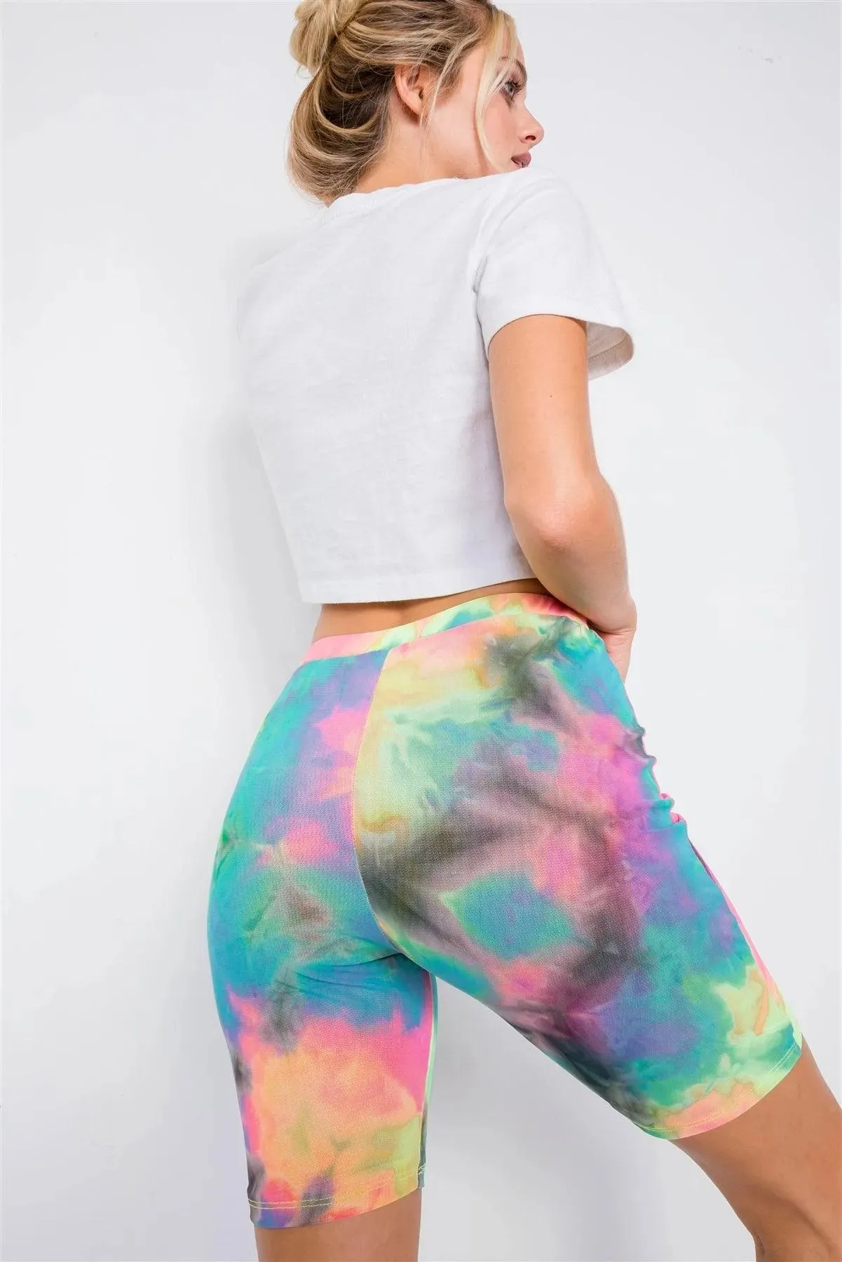 Neon Multi Tie Dye Mesh Sheer High-Waist Biker Shorts /1-3-2