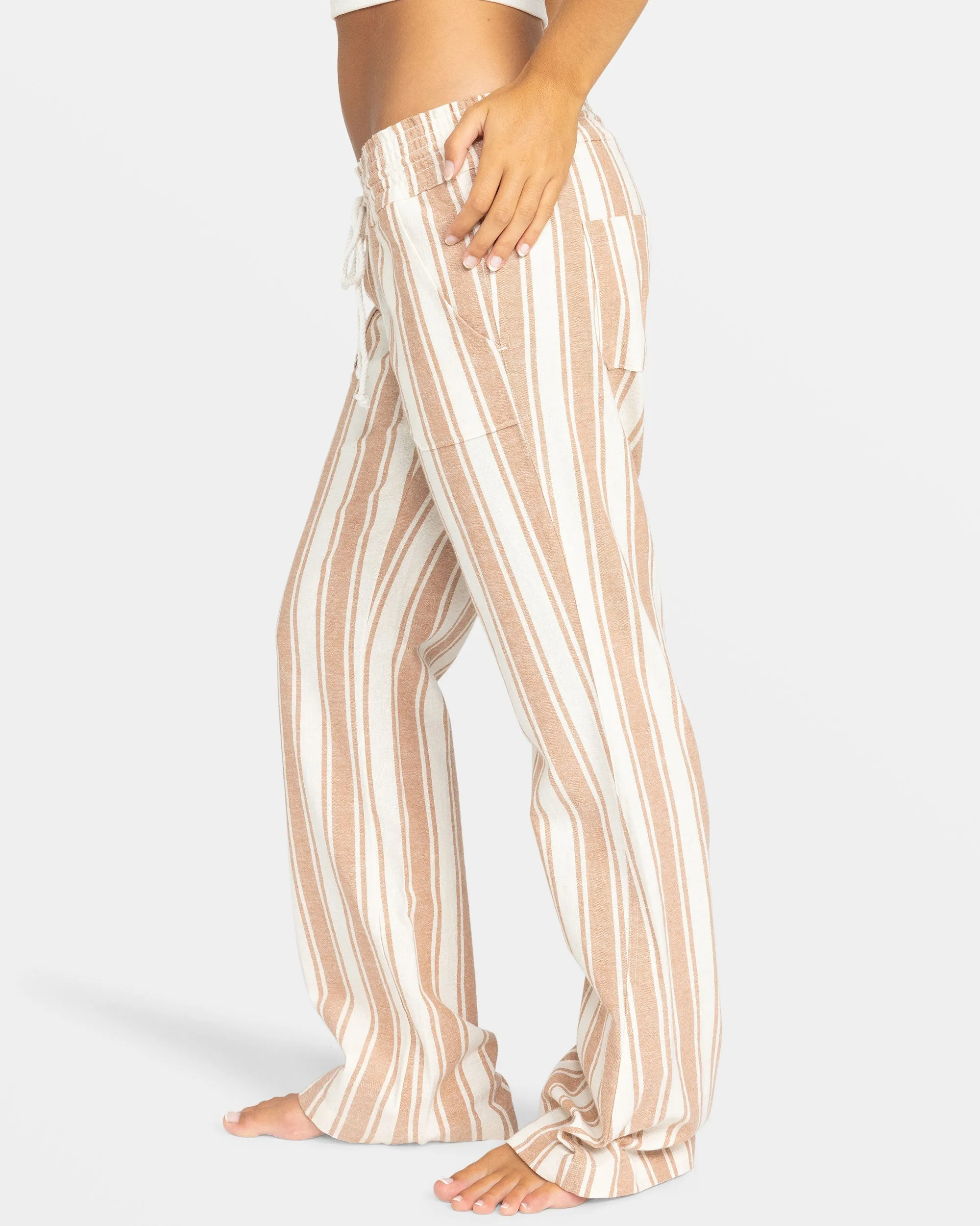 Oceanside Flared Beach Pants - Camel Sandy Stripe