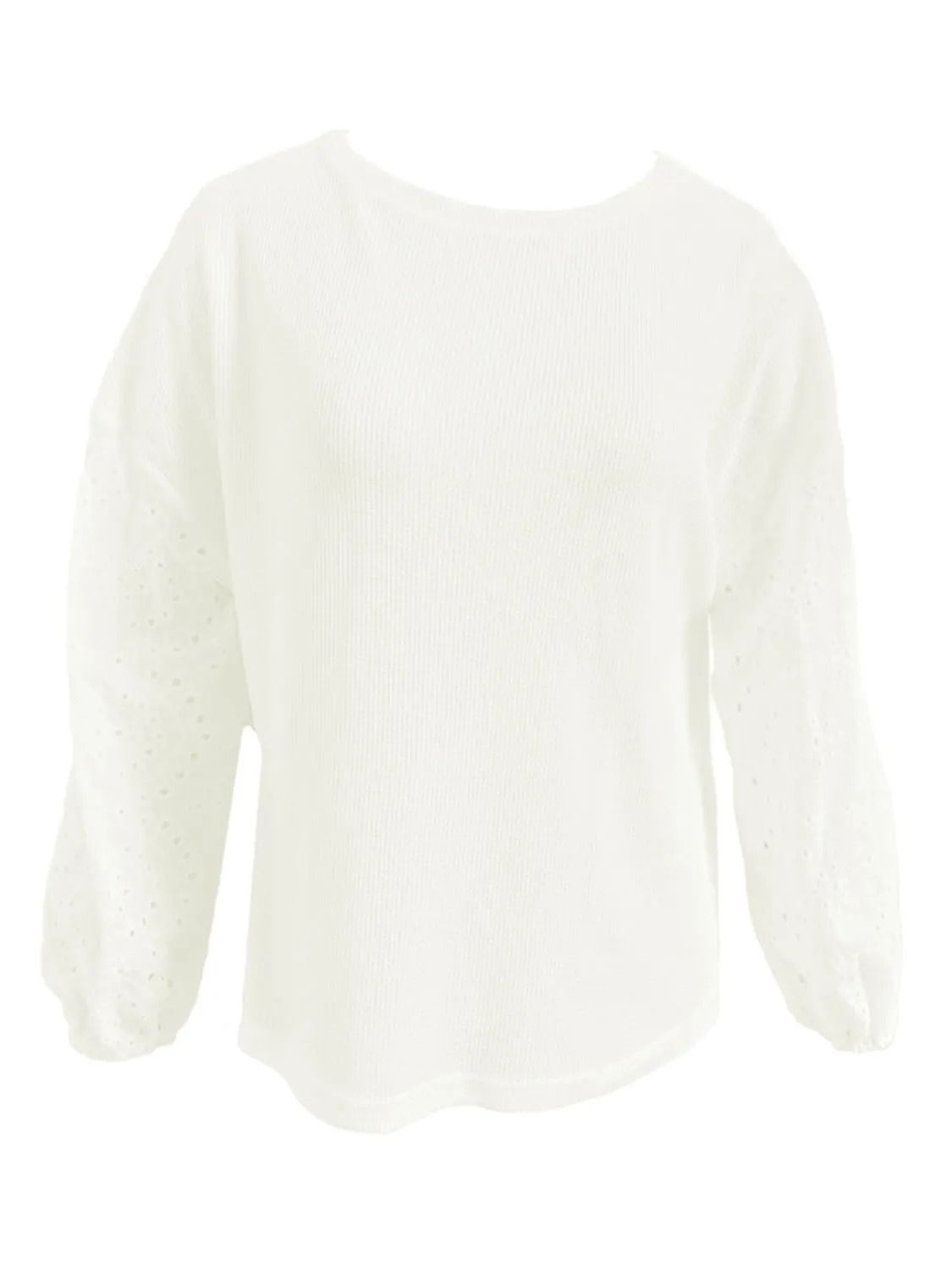 Openwork Dropped Shoulder Boat Neck Blouse