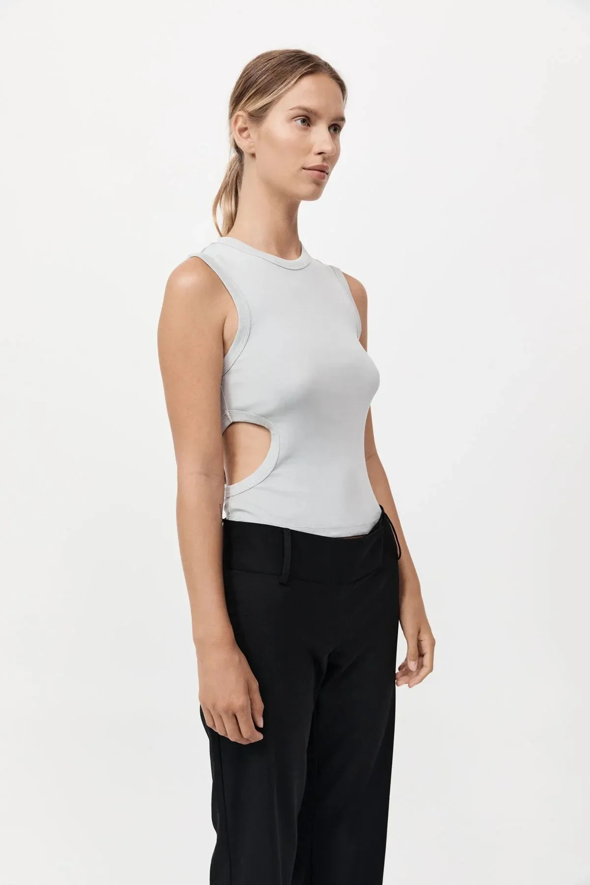 Organic Cotton Cut Out Tank in Silver