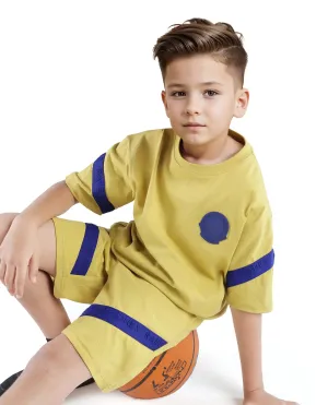 Rare Ones Kids Kam Yellow Cotton Pigment Print Shorts