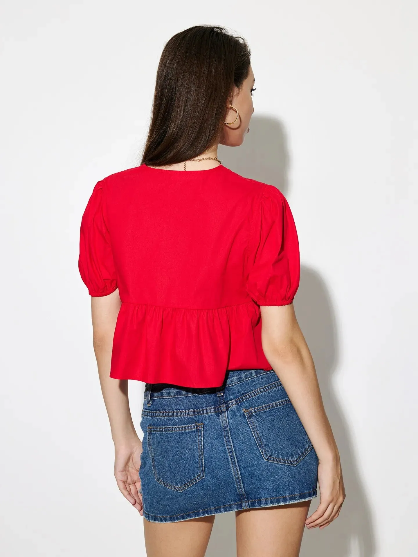 Red Bow Placket Top