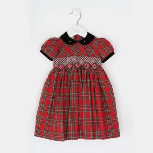 Red Plaid Party Short Sleeve Yoke Dress