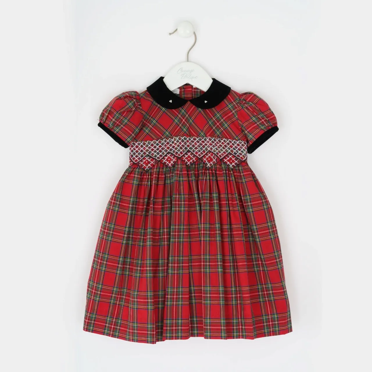 Red Plaid Party Short Sleeve Yoke Dress