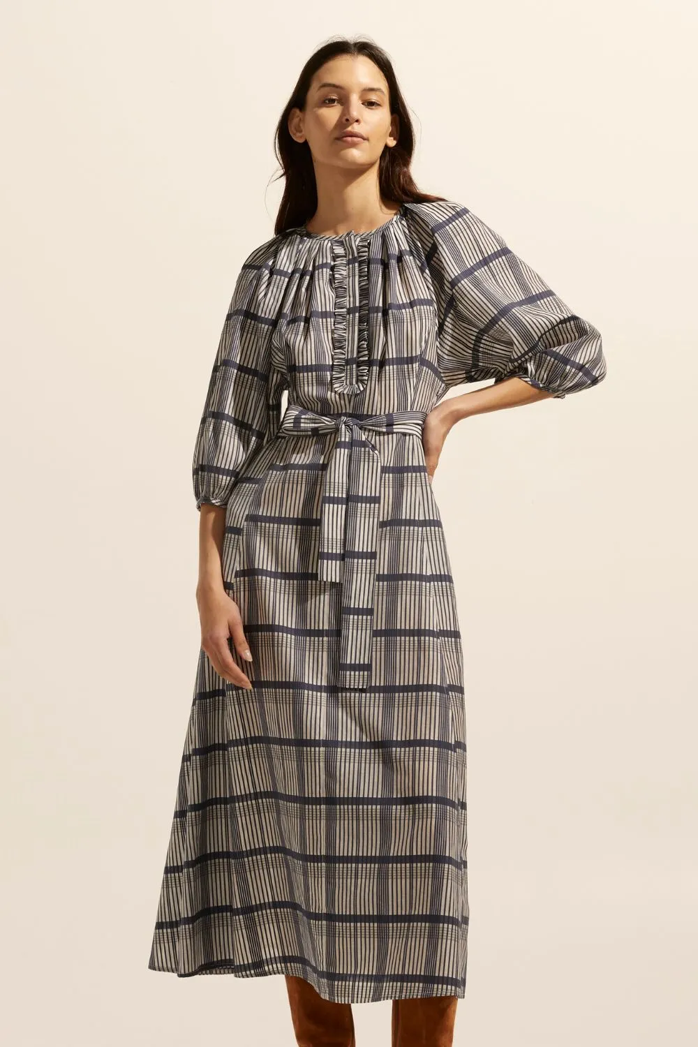 Regard dress - Ink/porcelain check