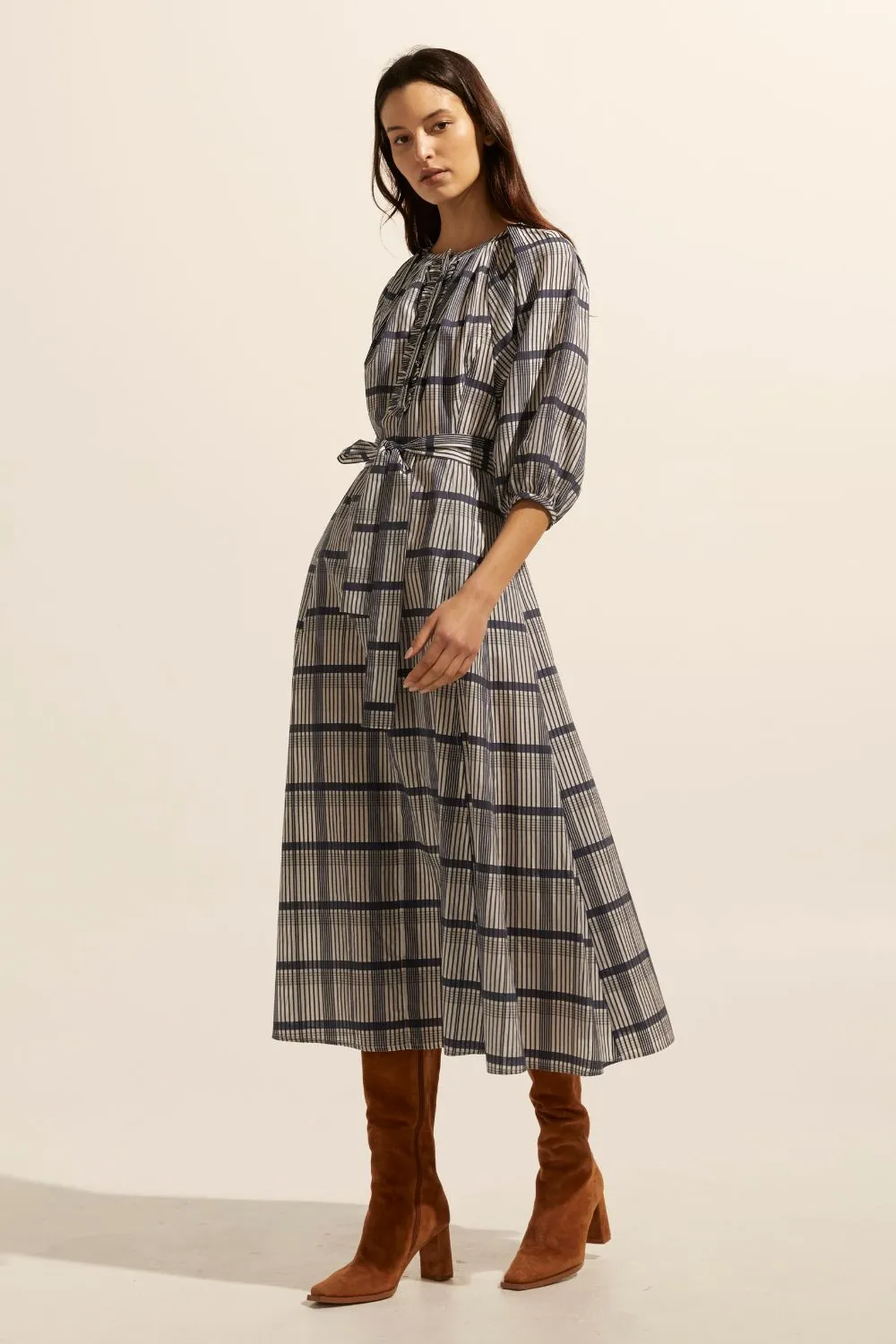 Regard dress - Ink/porcelain check