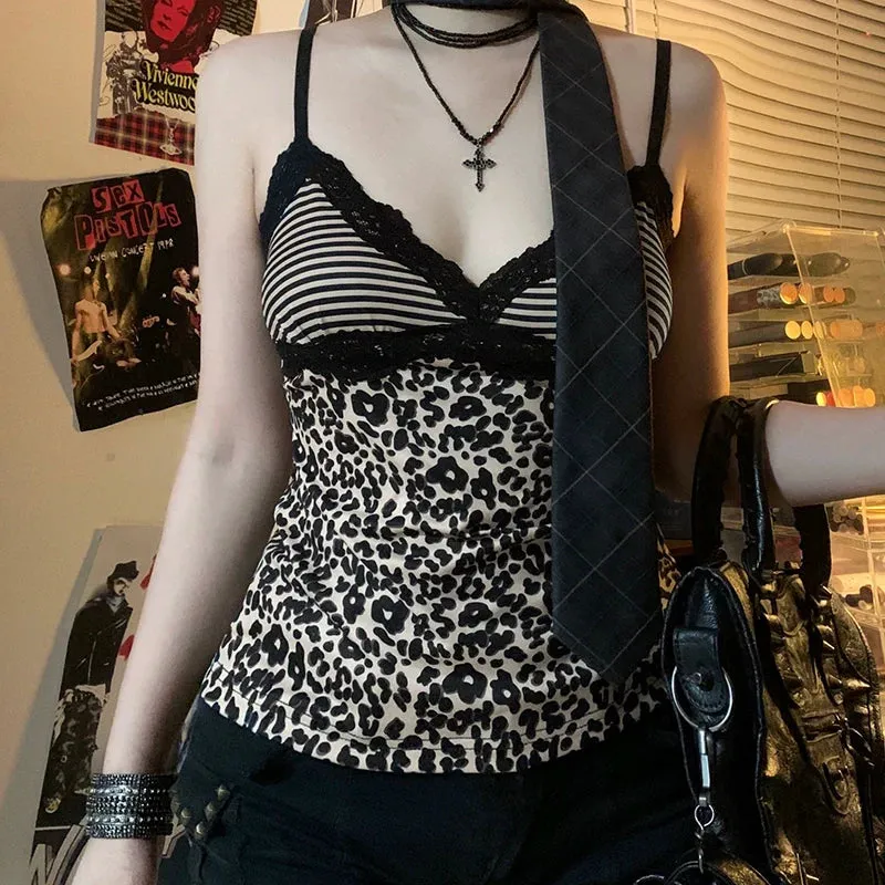 Roma Striped Leopard Camisole