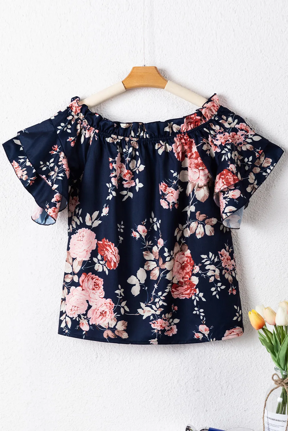 Ruffle Flounce Sleeve Floral Blouse