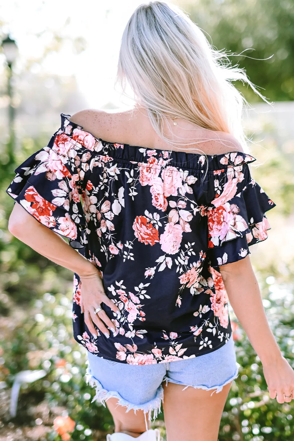 Ruffle Flounce Sleeve Floral Blouse
