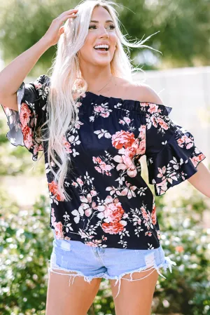 Ruffle Flounce Sleeve Floral Blouse