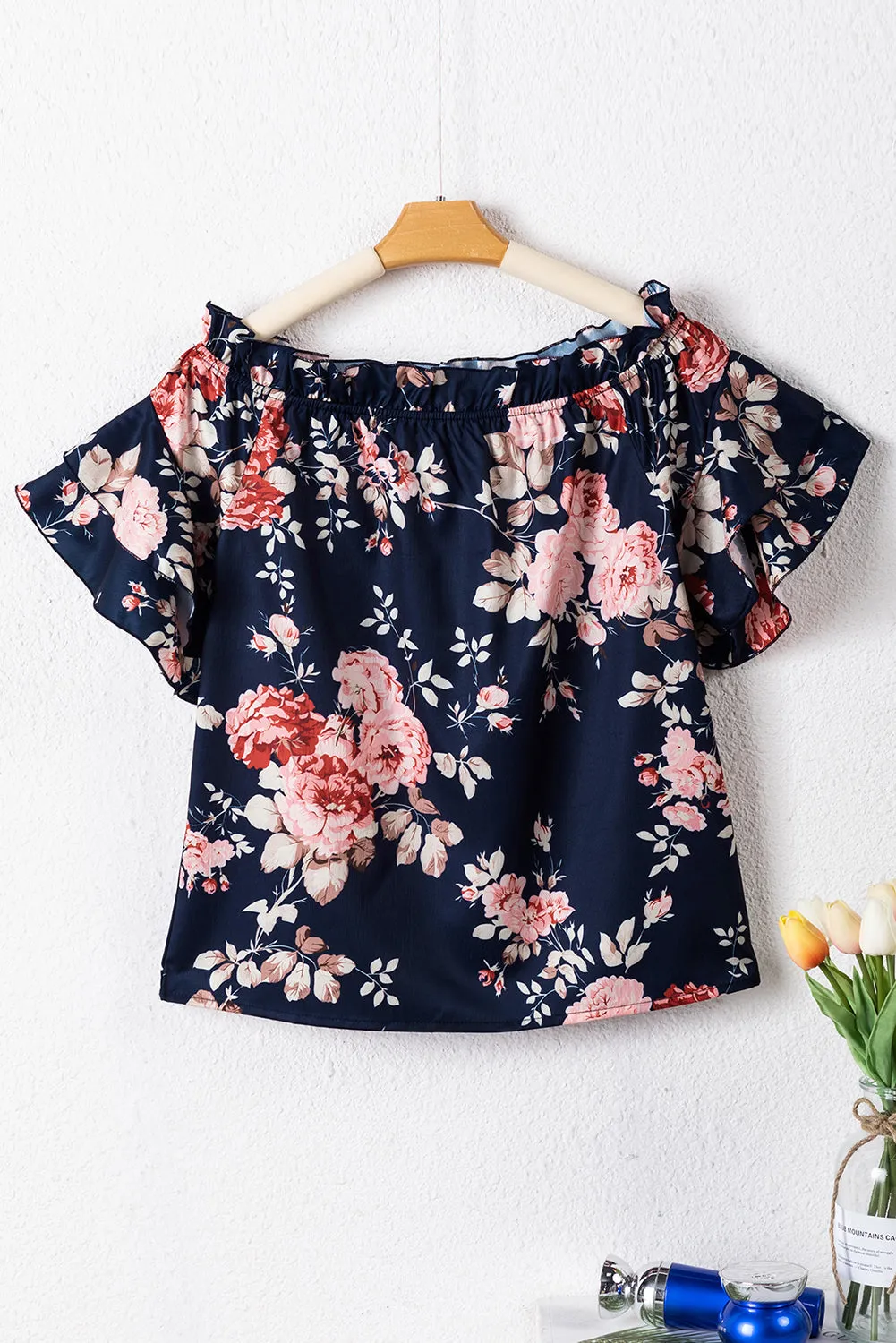 Ruffle Flounce Sleeve Floral Blouse