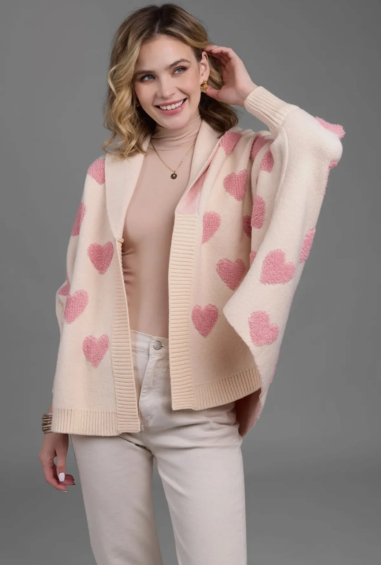 SAACHI Ribbed Heart Cardigan