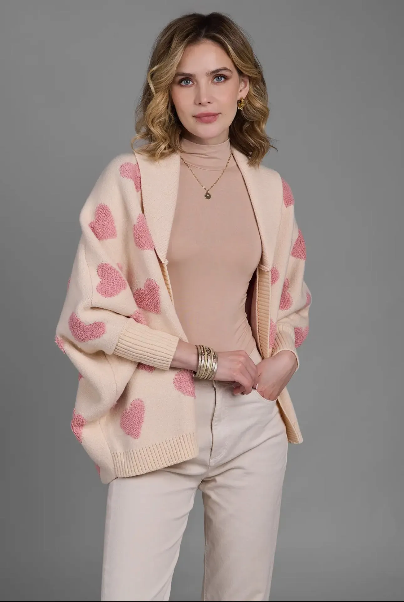 SAACHI Ribbed Heart Cardigan