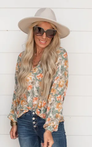 Sage Marigold Printed Blouse Top - Final Sale