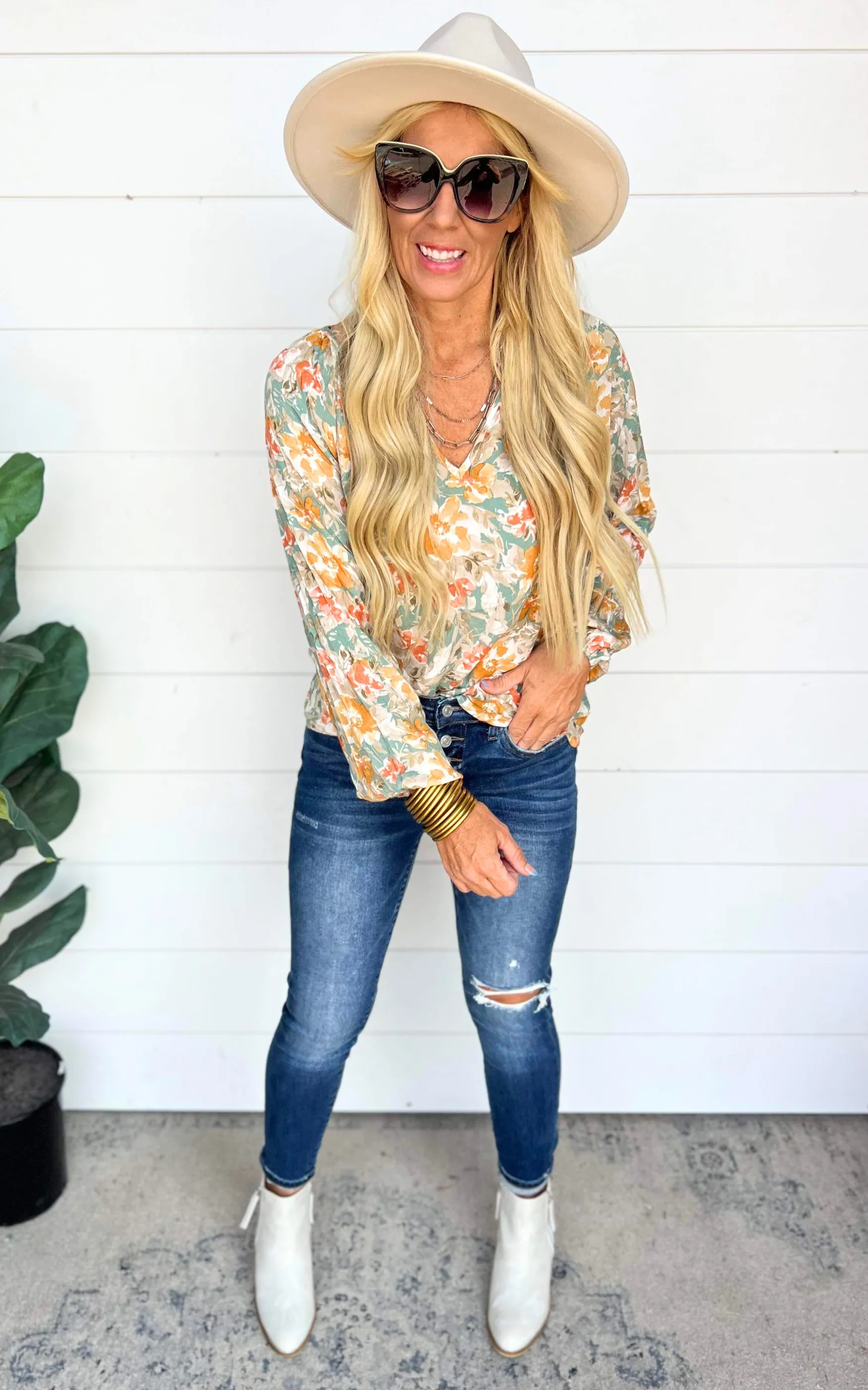 Sage Marigold Printed Blouse Top - Final Sale