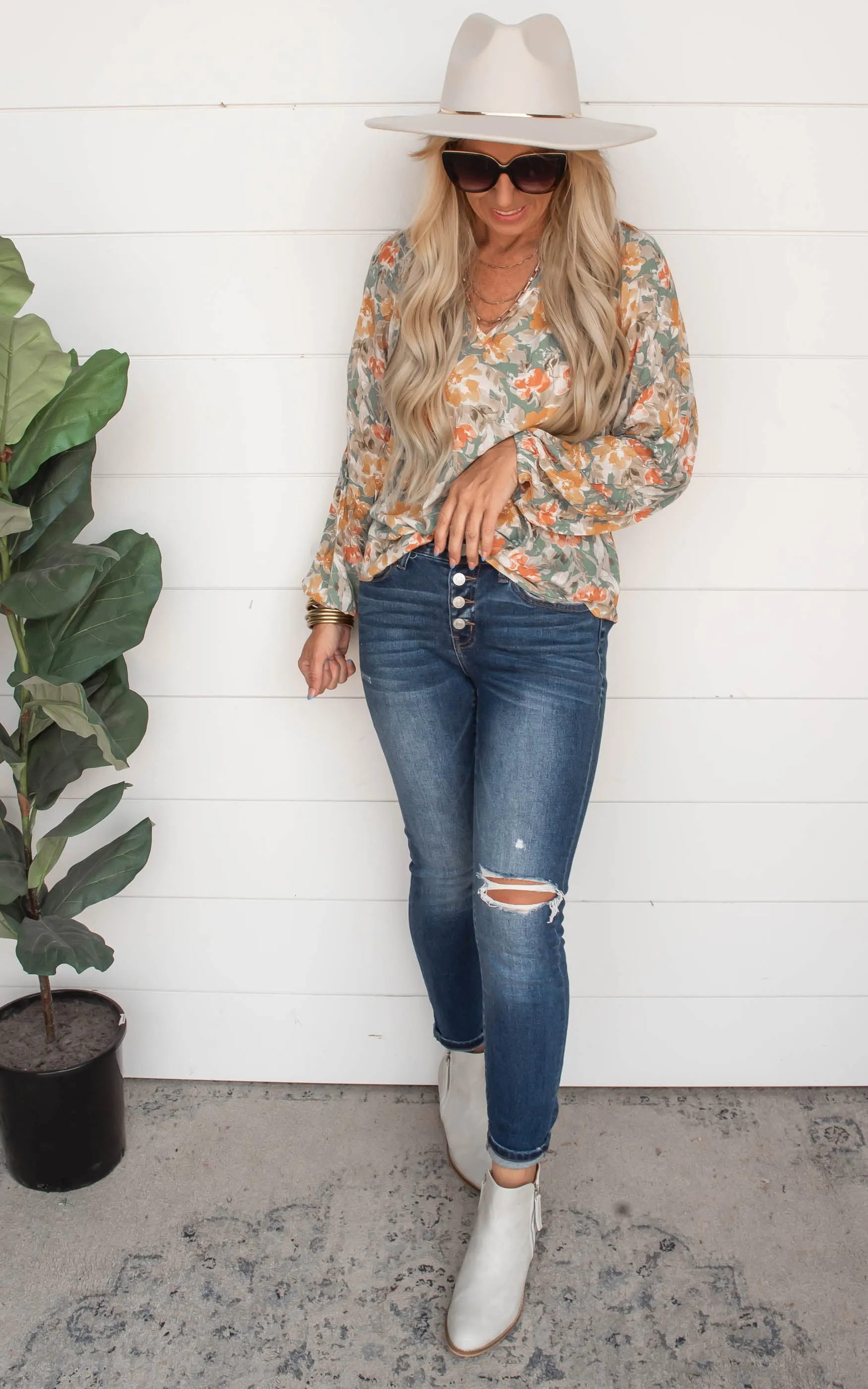 Sage Marigold Printed Blouse Top - Final Sale