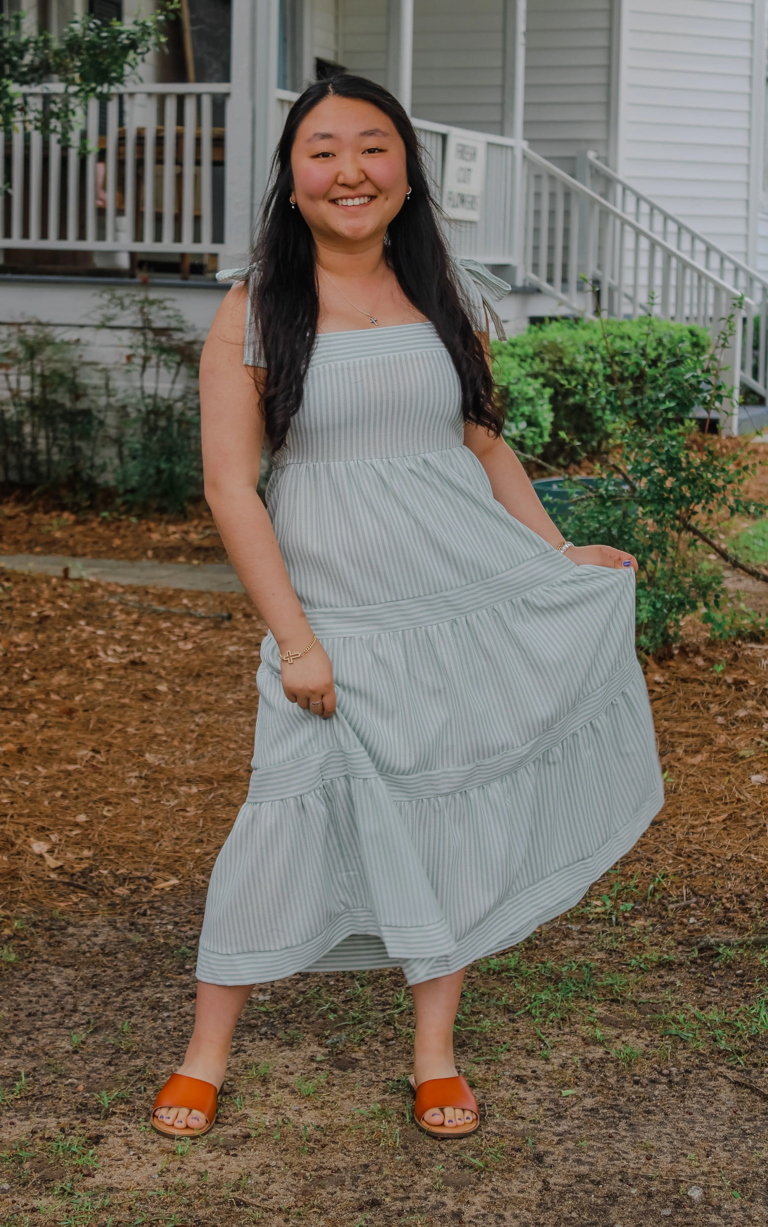Sage Tie It Up Beach Ribbon Midi Dress