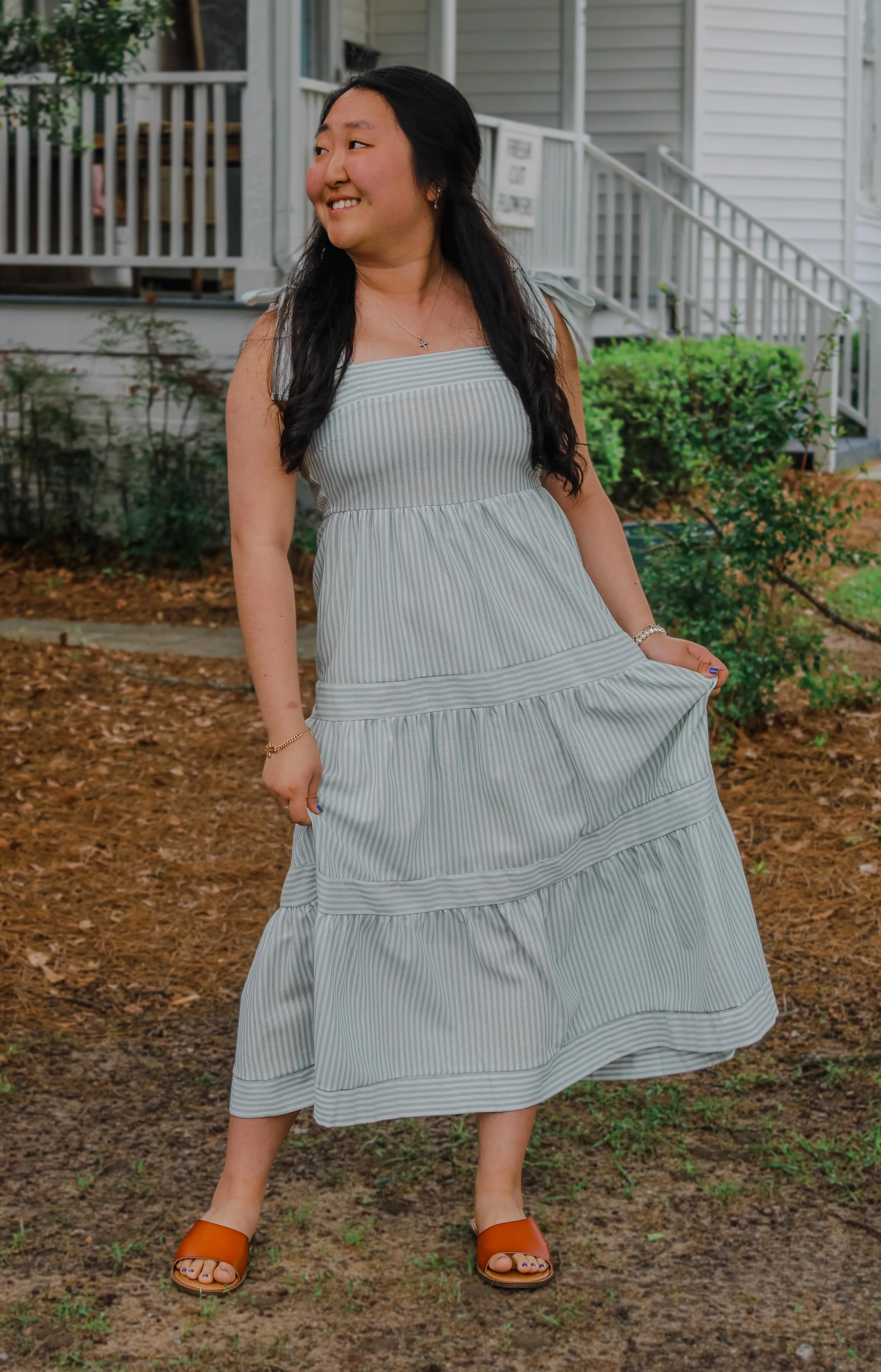 Sage Tie It Up Beach Ribbon Midi Dress