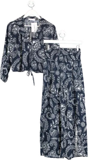 Seafolly Blue Shirring Pants And Relaxed Shirt UK XS