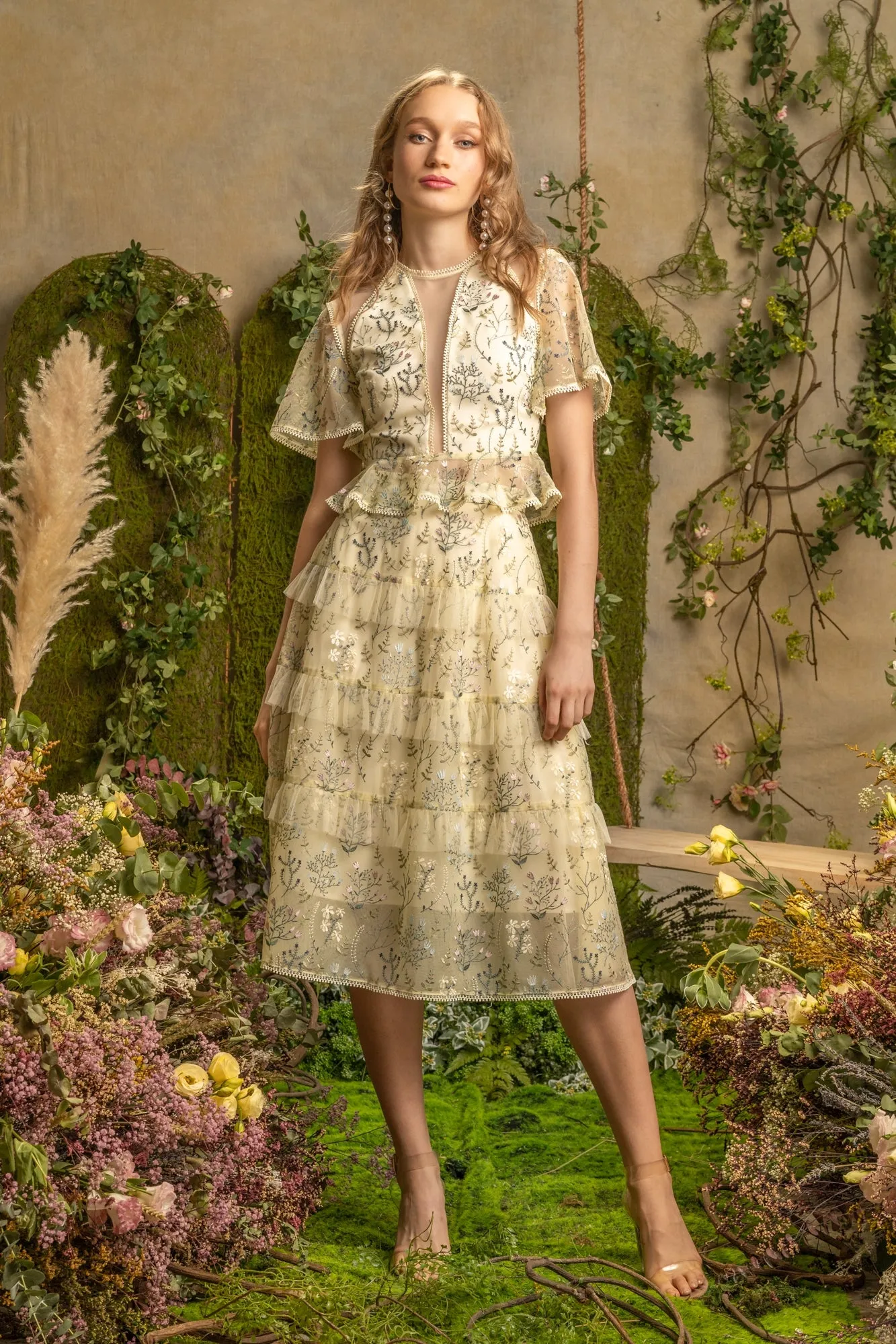 SS'19 Embroidered Ruffle Skirt - Yellow