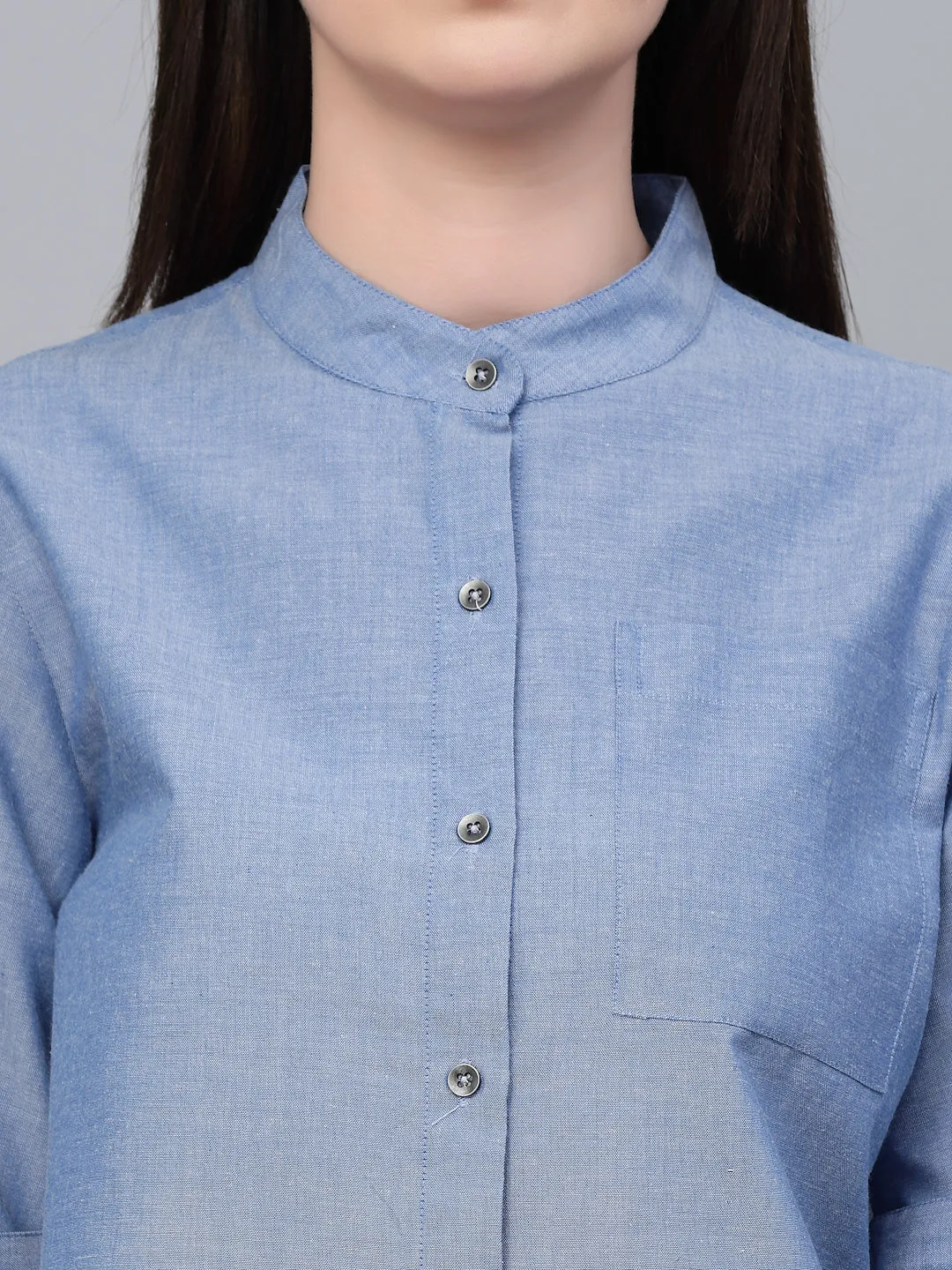Style Quotients Women Blue Chambray Relax Fit Shit and Pant Co-Ord Set