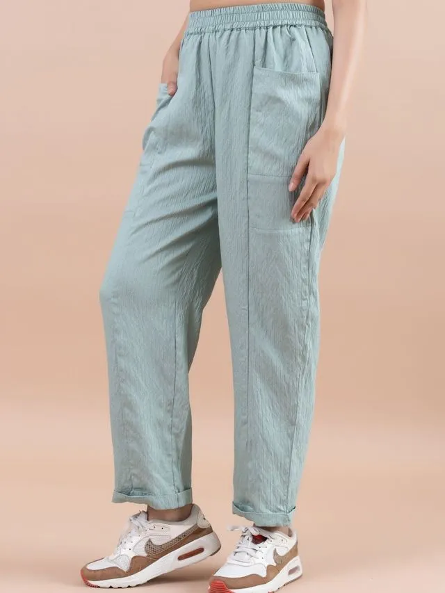 stylish pure viscose relaxed panelled pants with side square patch pockets - Light Green