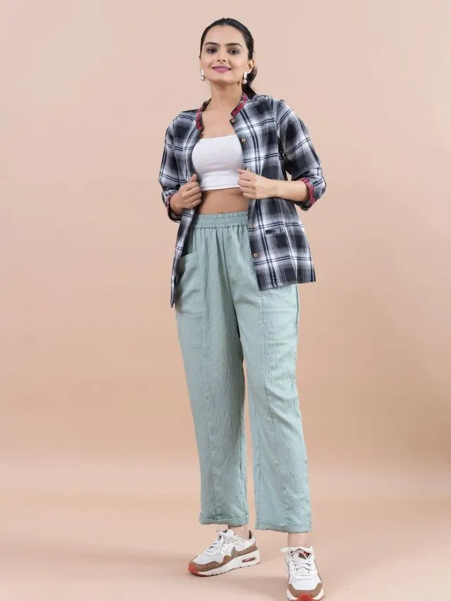 stylish pure viscose relaxed panelled pants with side square patch pockets - Light Green
