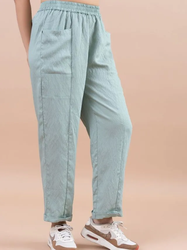 stylish pure viscose relaxed panelled pants with side square patch pockets - Light Green