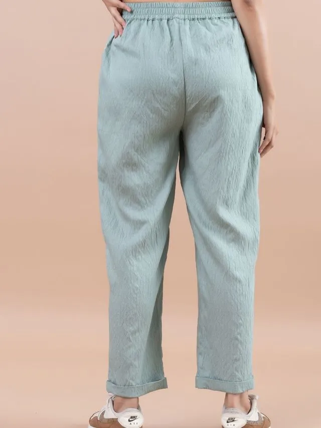 stylish pure viscose relaxed panelled pants with side square patch pockets - Light Green