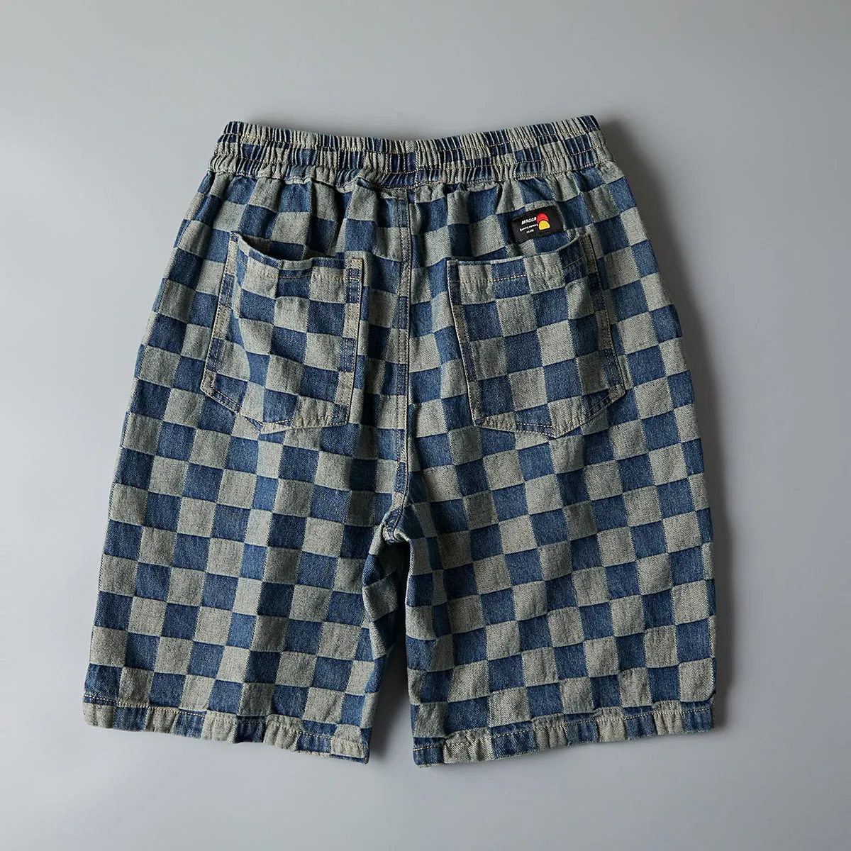 Summer Men Denim knee length Young Trendy Pants Loose Chequered Shorts