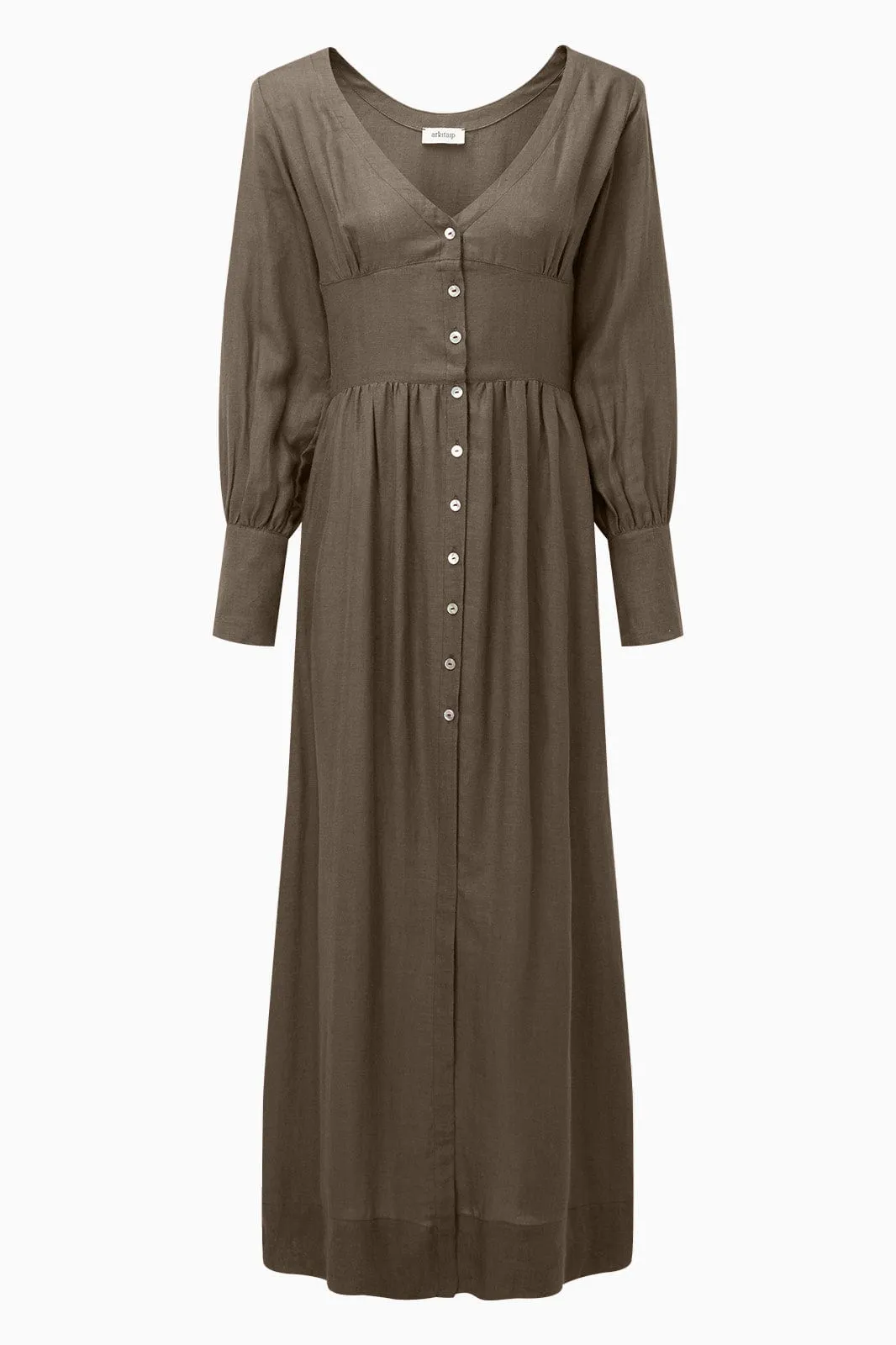 The Gertrude Linen Maxi Dress in mocha