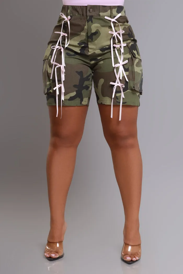 Tied To You Embellished Bermuda Shorts - Camo