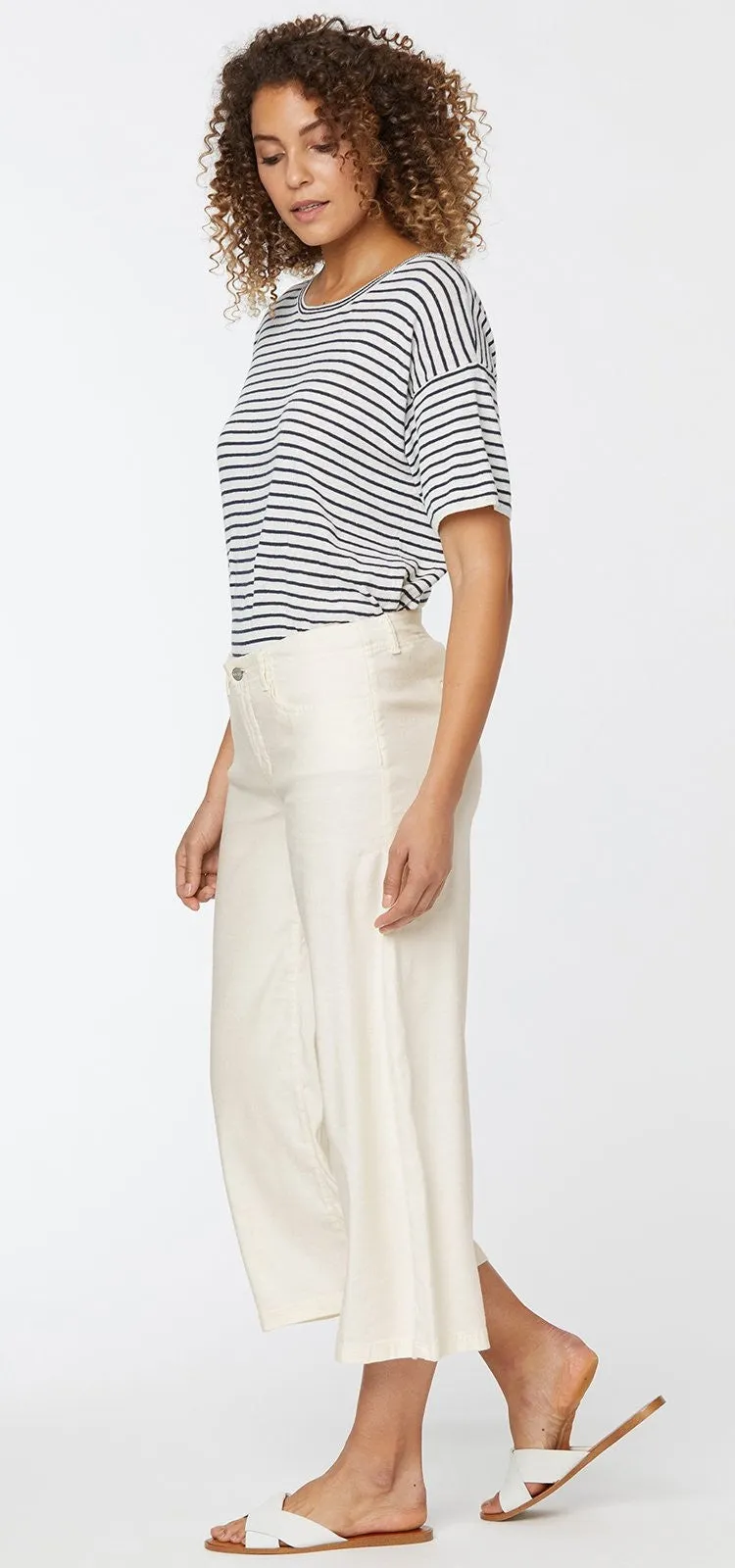 Wide Leg Crop Trouser Off-White Stretch Linen | Vanilla