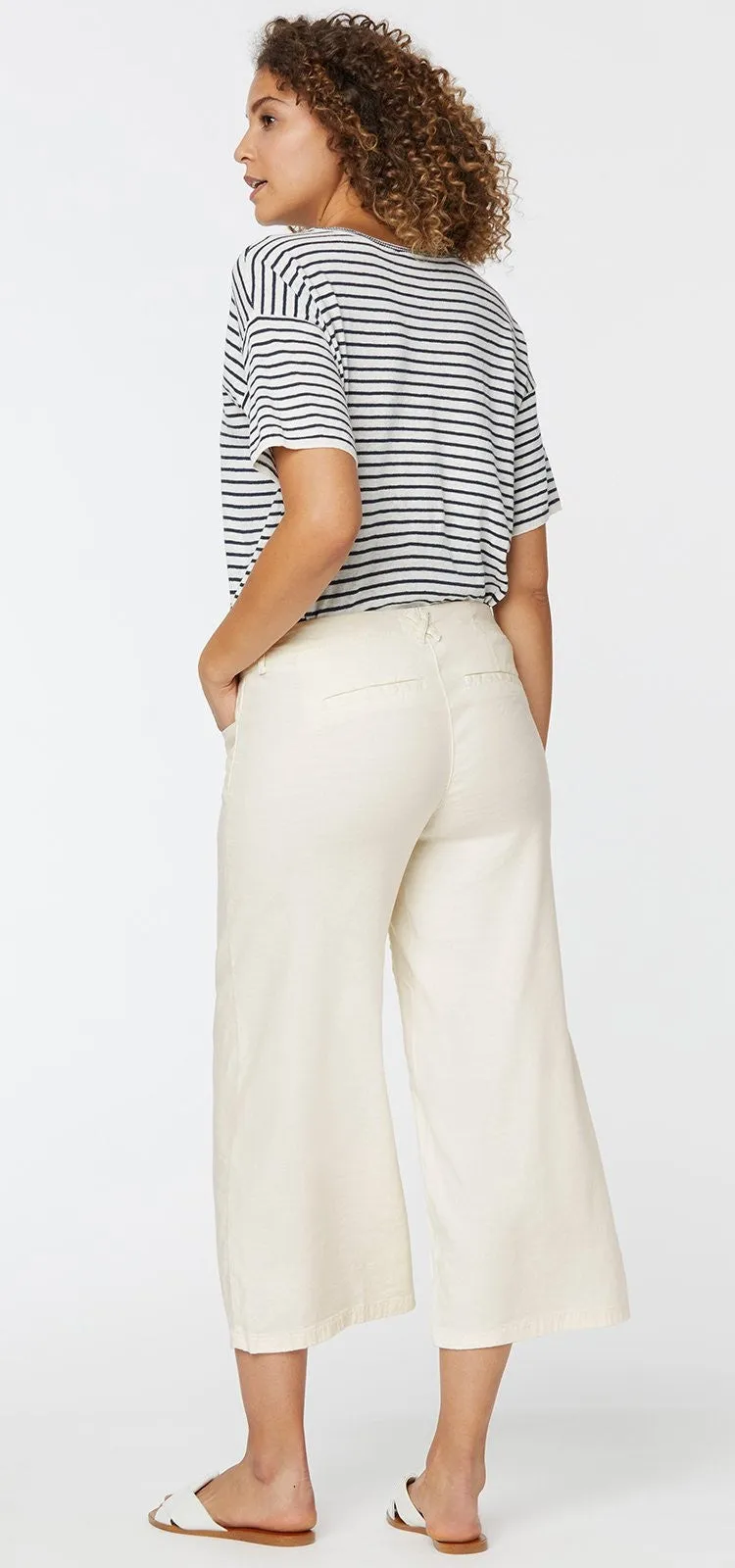 Wide Leg Crop Trouser Off-White Stretch Linen | Vanilla