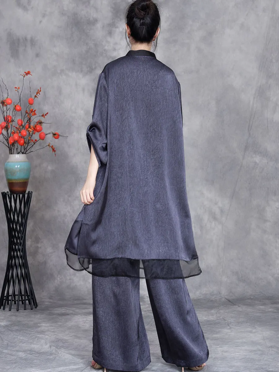 Women Summer Artsy Spliced Loose Button-up Shirt Pants OP1005